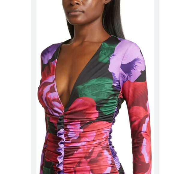 AFRM Phillipa Floral Print Ruched Long Sleeve Bodycon Dress Size XS - Picture 6 of 6